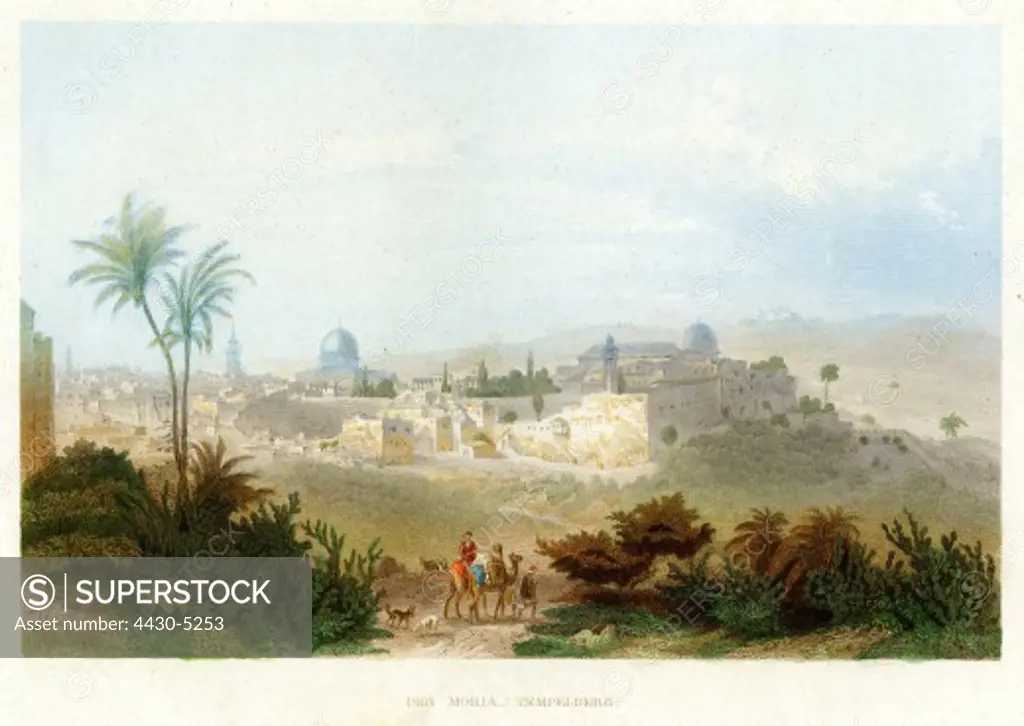 Palestine Jerusalem Temple Mount view lithograph 1860,