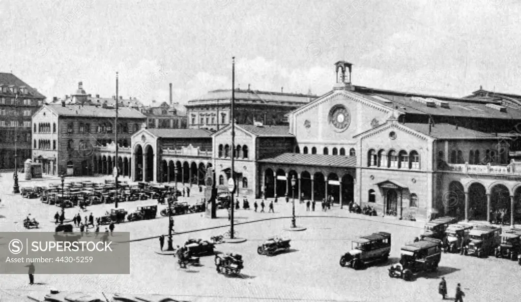 geography/travel Germany Munich transport/tranportation railway main railway station exterior view 1920s,