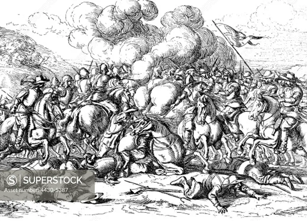 events Thirty Years War 1618 - 1648 cavalry combat etching by Jacques Courtois 17th century,