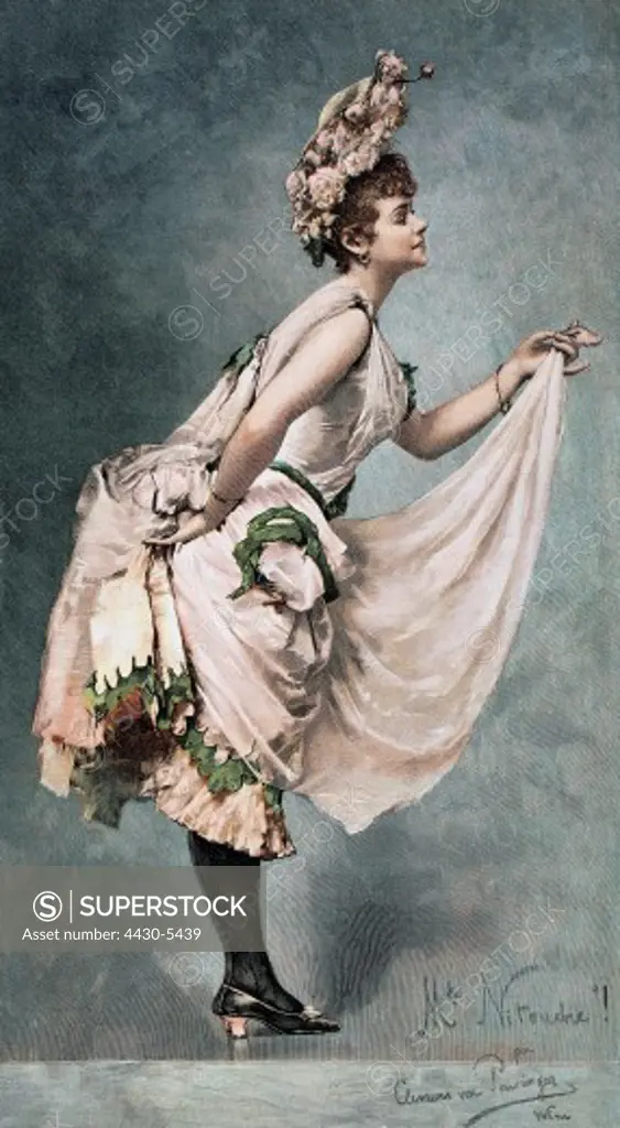 people women ""Mademoiselle Nitouche"" by Clemens von Pausinger engraving Vienn late 19th century Austria,