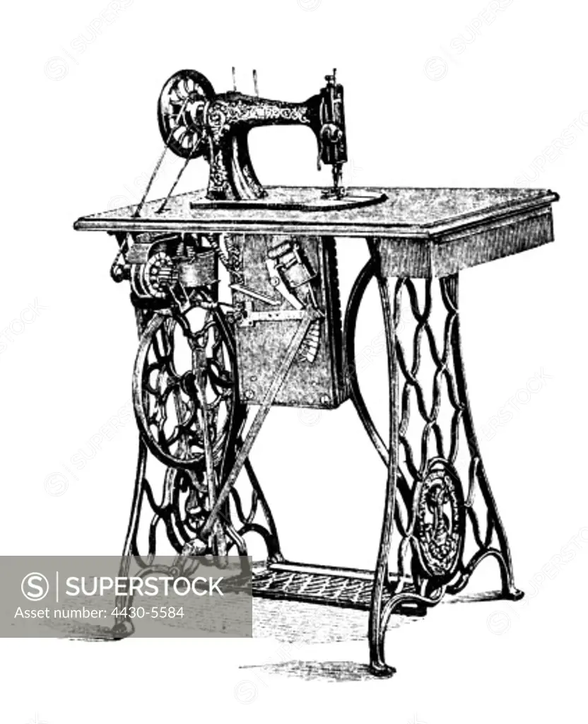 household sewing and sewing machines electrical sewing machine wood engraving circa 1898,