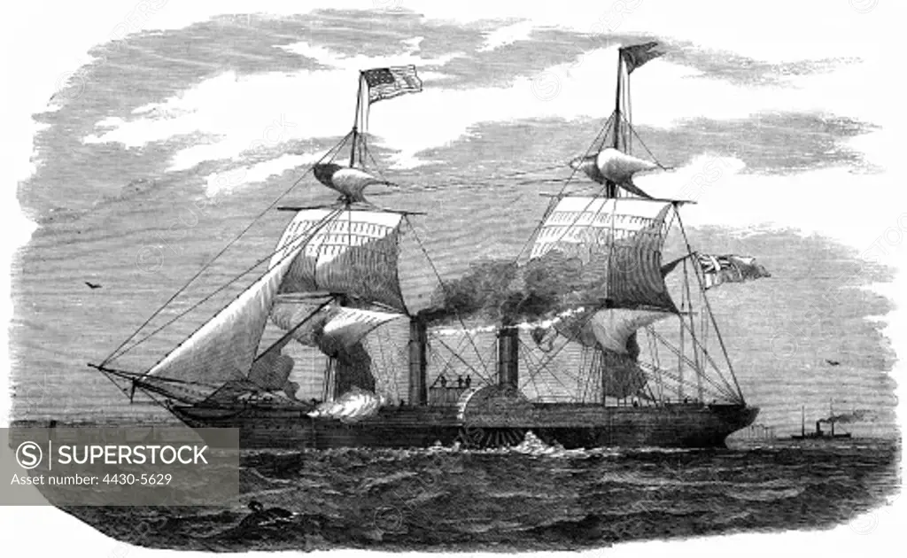 transport transporation navigation ships paddlesteamer ""Arabia"" Cunard Line Great Britain used between 1853 and 1864 engraving 1853