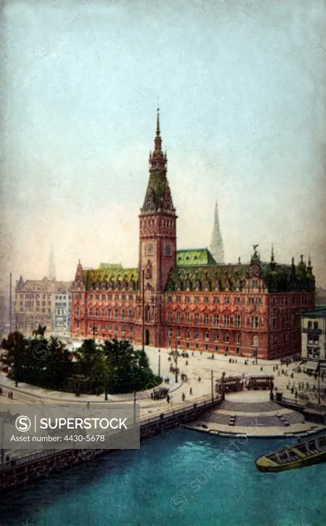 Germany Hamburg city hall exterior view coloured picture postcard circa 1900,