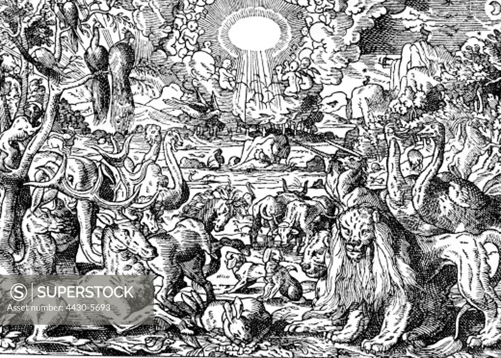 religion biblical scenes paradise copper engraving by Matthew Merian Frankfurt on the Main Germany 1633,