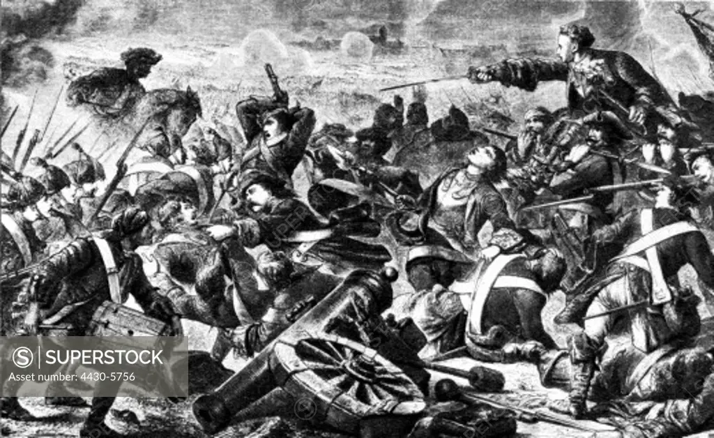 events Great Northern War 1700 - 1721 Battle of Poltava 27.6.1709 wood engraving 19th century,