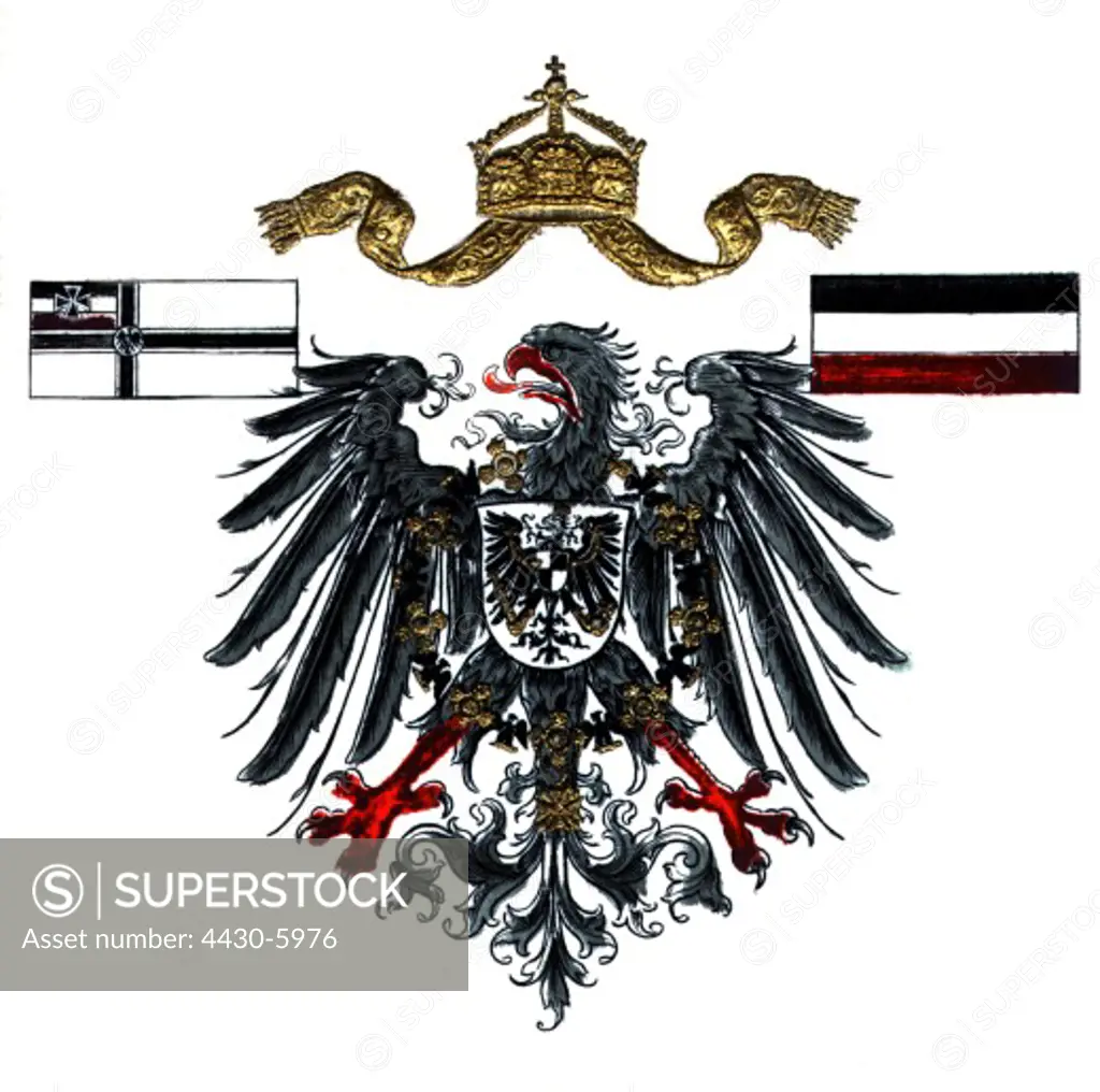 heraldry coat of arms Germany imperial eagle with war flag of the imperial navy national emblem and trade flag 1914,