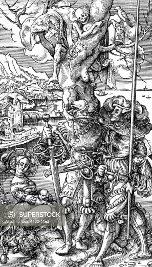 death ""Death and the Landsknecht"" woodcut by Urs Graf 1524,