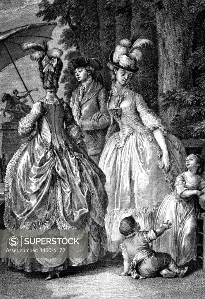 fashion ladie's fashion 18th century copper engraving by Jan Michel Moreau the Younger (1741 - 1814),