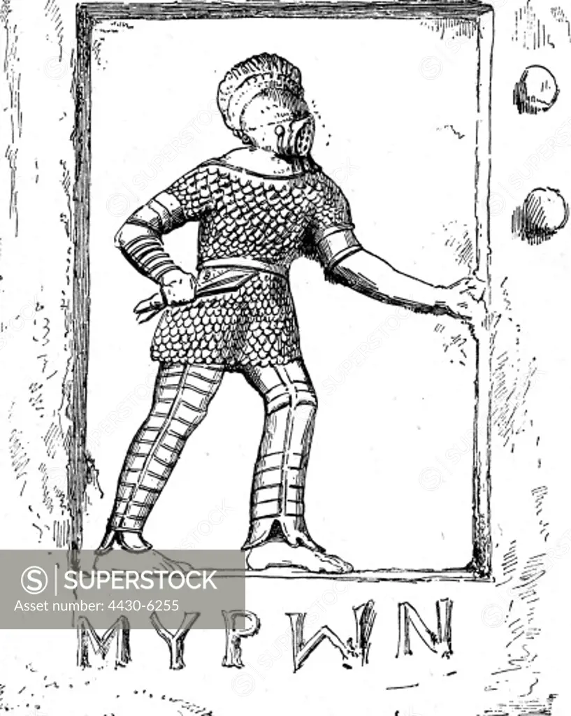 ancient world Roman Empire gladiators Scissor () wood engraving 19th century after ancient illustration,