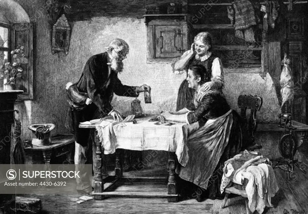 people professions matchmaker wood engraving after painting by Edmund Herger ""Die Gartenlaube"" Leipzig 1890,