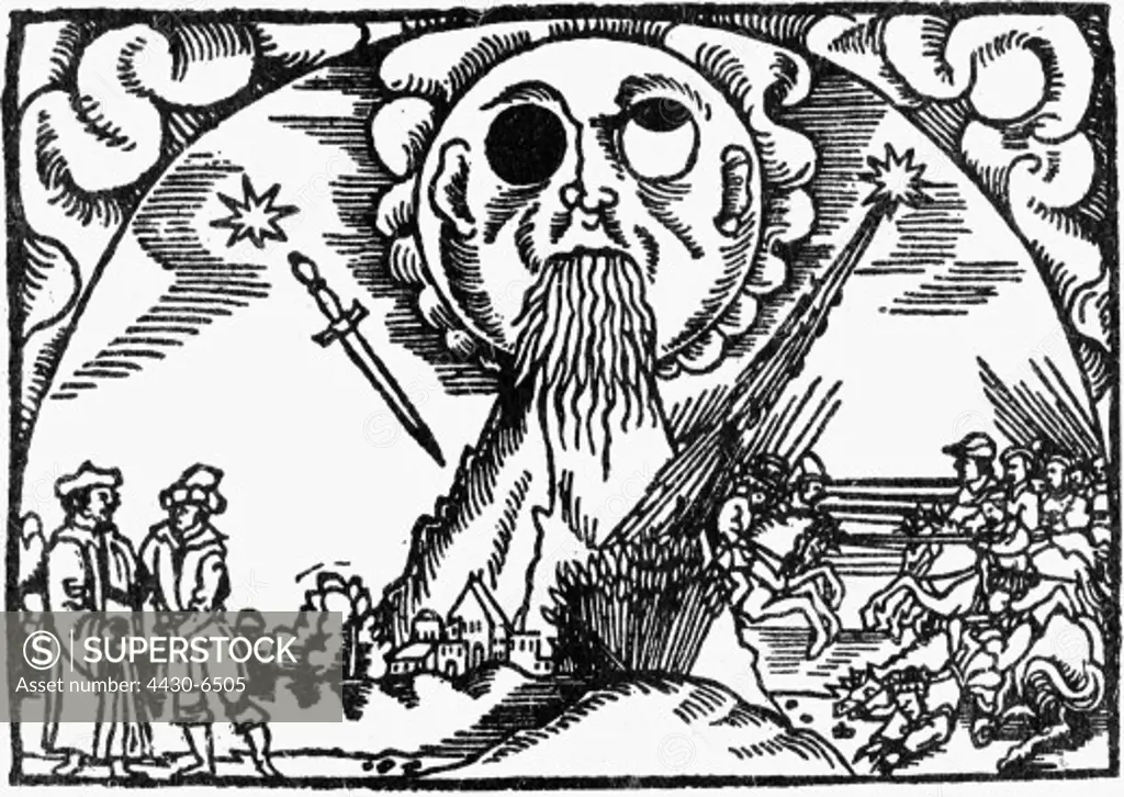 astronomy comets comet as enunciator of disaster woodcut 1566,