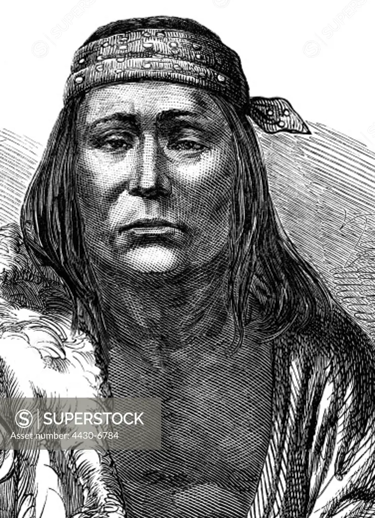 Argentina Patagonian (Tehuelche people) South America wood engraving,