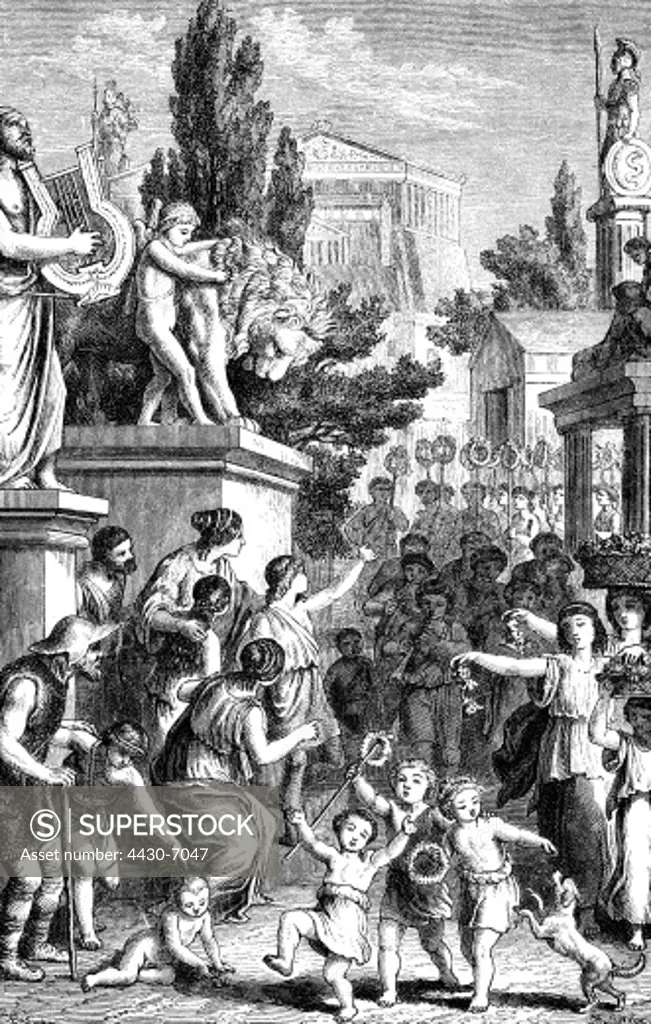 ancient world Greece religion solemn procession in a Greek polis 5th 4th century BC wood engraving 19th century,