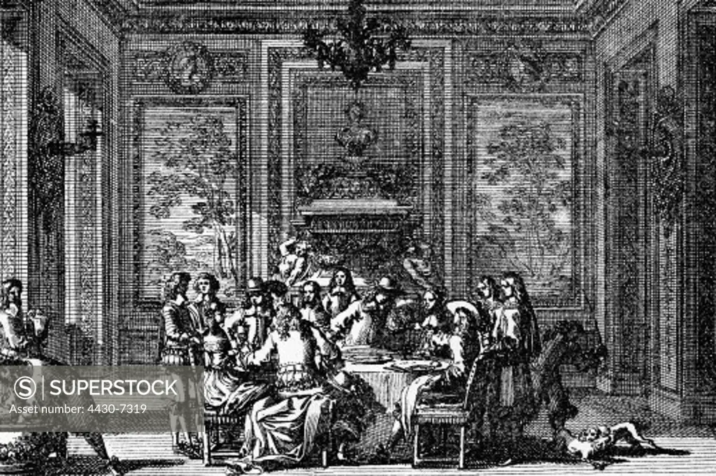 festivity ball and society French royal court etching by Jean Lepautre 17th century,