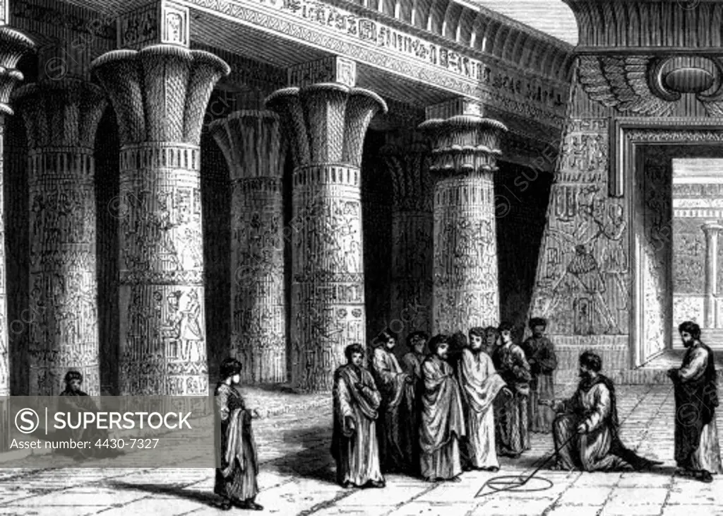 Egypt Alexandria Museion mathematical recitation wood engraving after drawing by Alexandre Bar 19th century,
