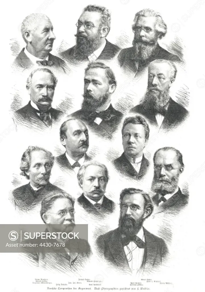 music composers portraits contemporary German composers engraving late 19th century,