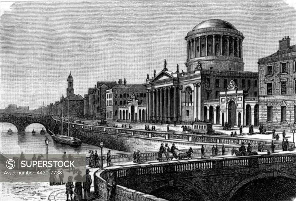Ireland Dublin Four Courts engraving 19th century,
