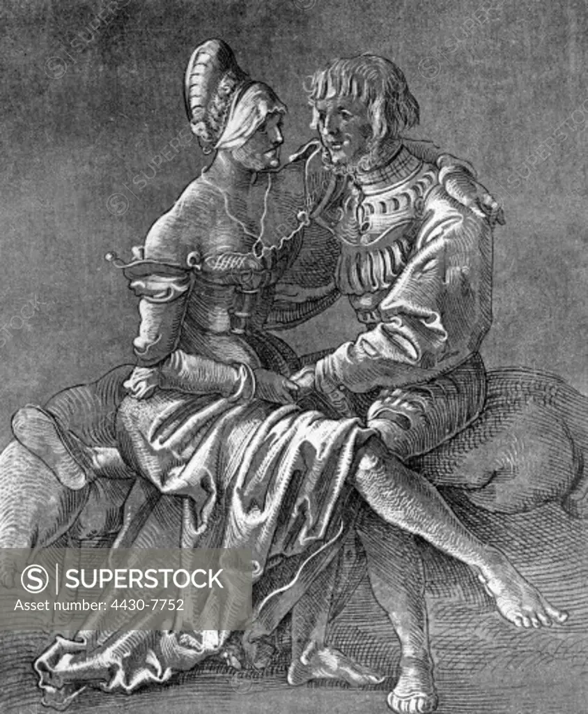 people prostitution 16th century landsknecht and strumpet pen drawing by Nikolaus Manuel 1523,