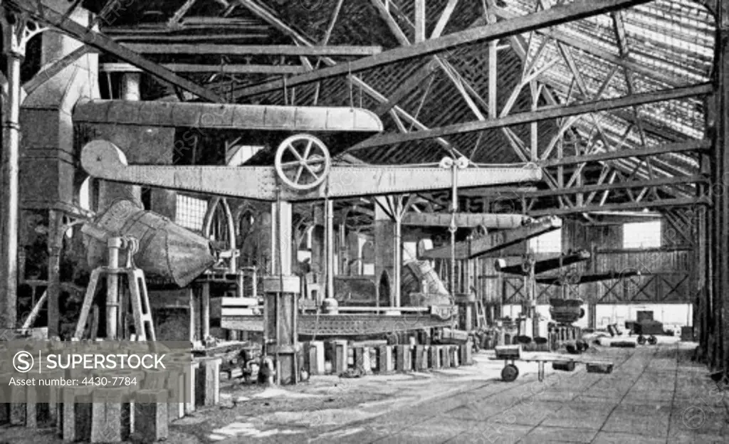 industry metal steel Rheinische Stahlwerke Ruhrort (Duisburg) interior view Bessemer hall circa 1900,