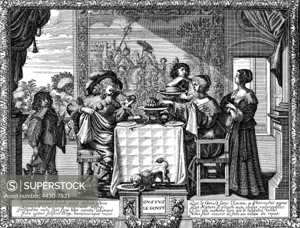 gastronomy meals meal in a noble French house copper engraving by Abraham Bosse (circa 1604 -1676) circa 1635,