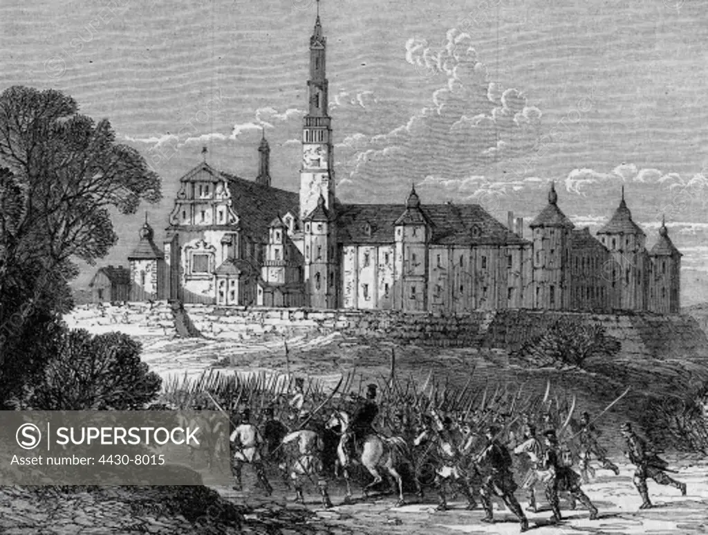 Polish uprising 1863 - 1864 insurgent in Czestochowa 1863 contemporary wood engraving,