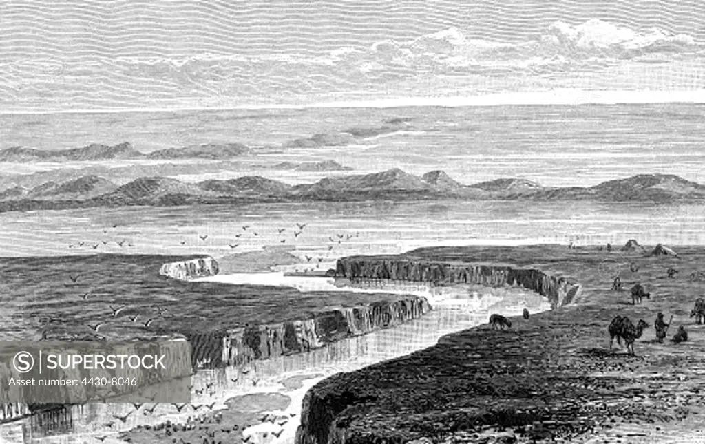 China landscape landscapes Qinghai Lake steel engraving after Przewalskij circa 1870,