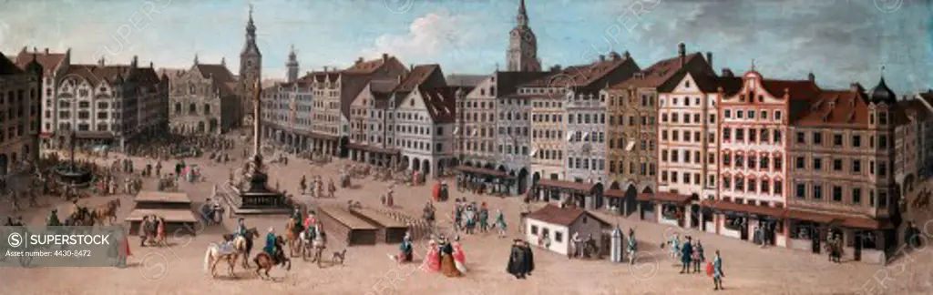 Germany cities Munich squares Marienplatz ""Der Markt zu M»nchen"" painting unknown artist 18th century Stadtmuseum M»nchen,