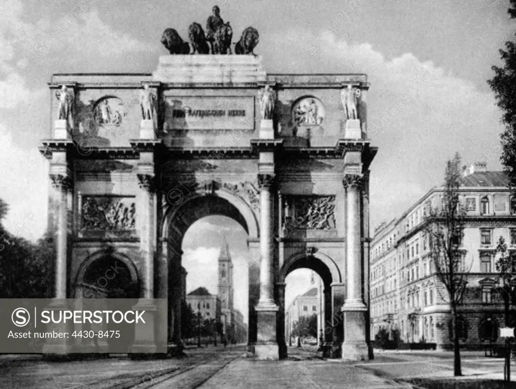 Germany Munich monuments Siegestor view Northern side 1930s,
