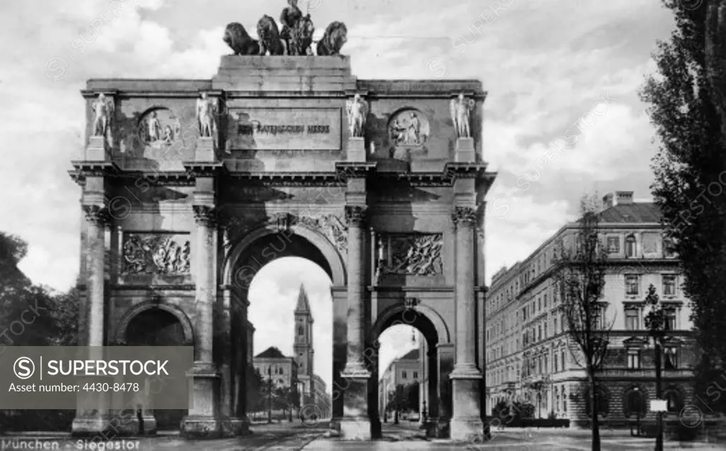 Germany Munich monuments Siegestor view Northern side postcard stamped 11.9.1940,