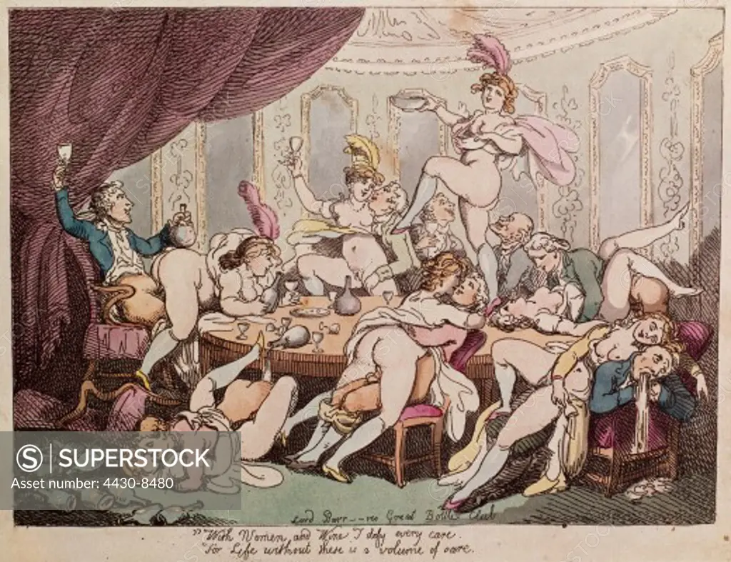 people love sex and eroticism sexual intercourse ""Lord Barr--res Great Bottle Club"" drawing by Thomas Rowlandson (1756 - 1827) Victoria and Albert Museum London,