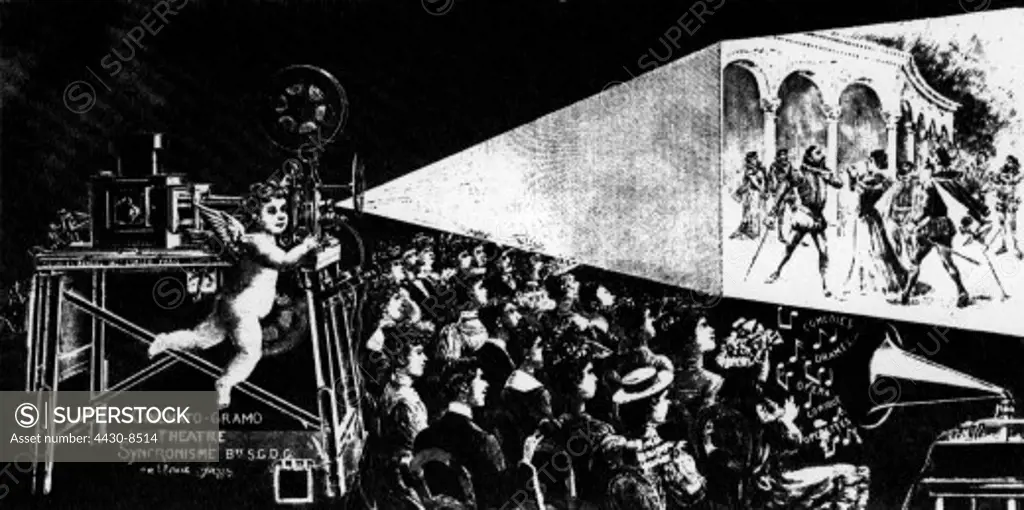 movie cinema cinemato - gramo - theatre cinema show device by Georges Mendel 1905,