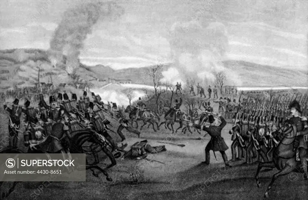 Sonderbund War Battle of Gislikon 23.11.1847 defeat of the Sonderbund against federal troops contemporary engraving by H. F. Leuthold Zuerich,