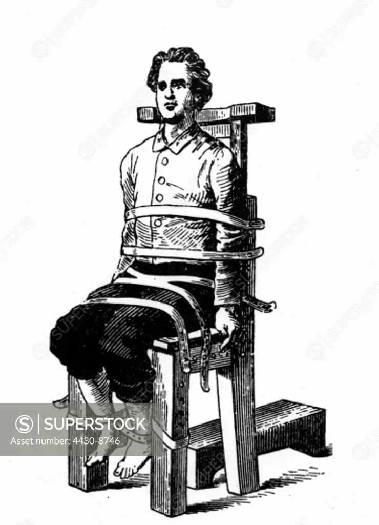 medicine narcosis patient strapped on operation chair 1873,