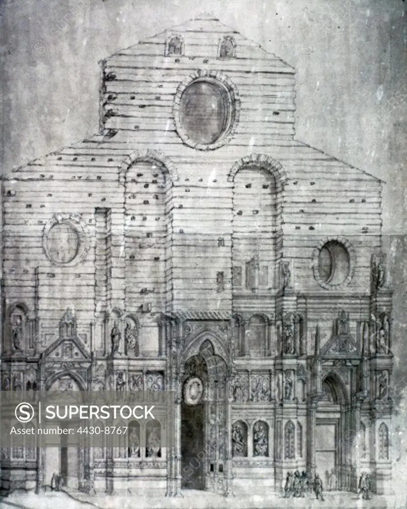 Italy Florence churches Santa Maria del Fiore exterior view drawing 16th century,
