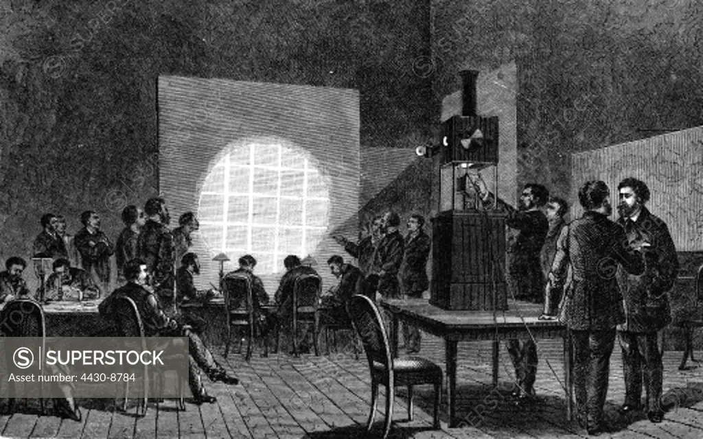 espionage messages projection of telegraphic dispatches on microfilm during the Siege of Paris 1870/1871 wood engraving 19th century,