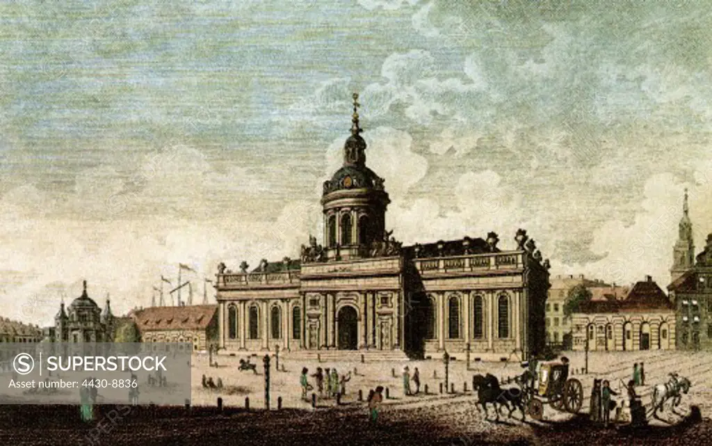 Germany Berlin the cathedral at Lustgarten print based on a coloured copper engraving by Frederick August Calau 1795,