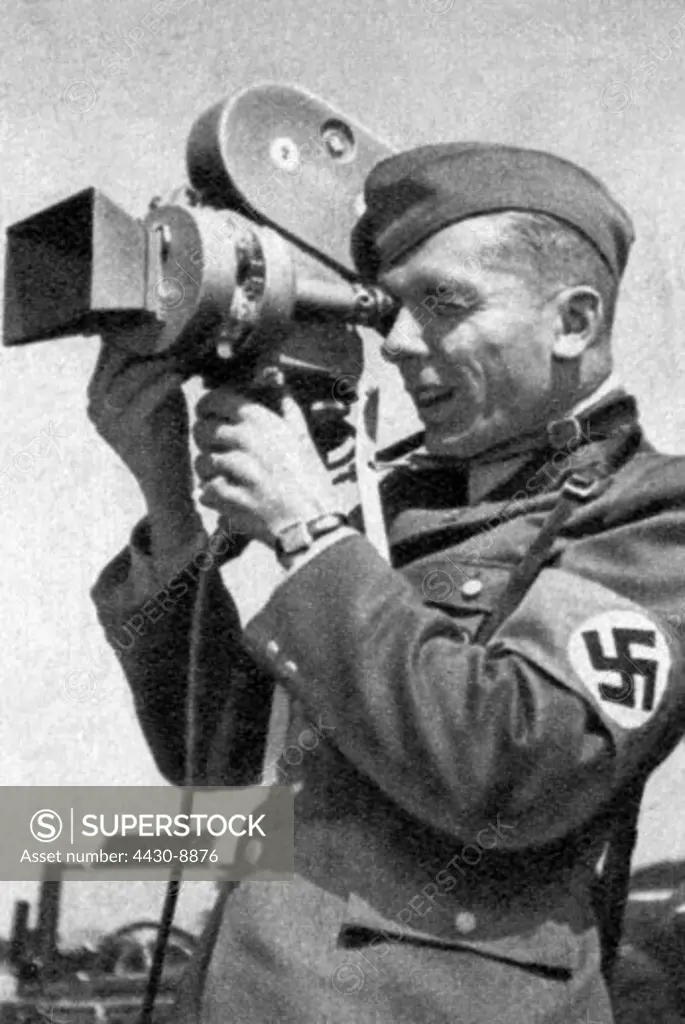 Nazism National Socialism propaganda German movie reporter at work during of the visit of Adolf Hitler in Italy 1938,