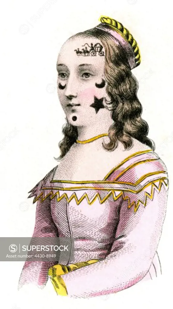 fashion 17th century England womens costume circa 1680 wood engraving 19th century,
