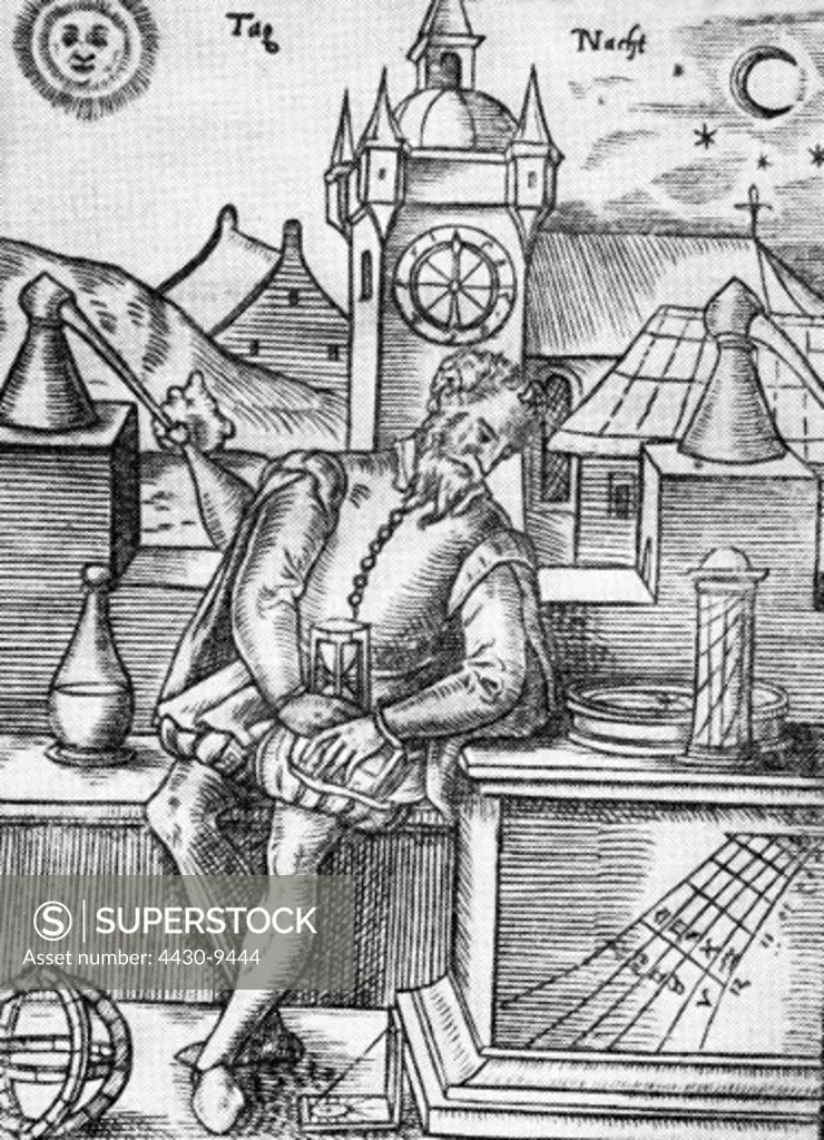 astrology astrologer woodcut ""Quinta Essentia ..."" by Leonard Thurneysser Leipzig 1574,