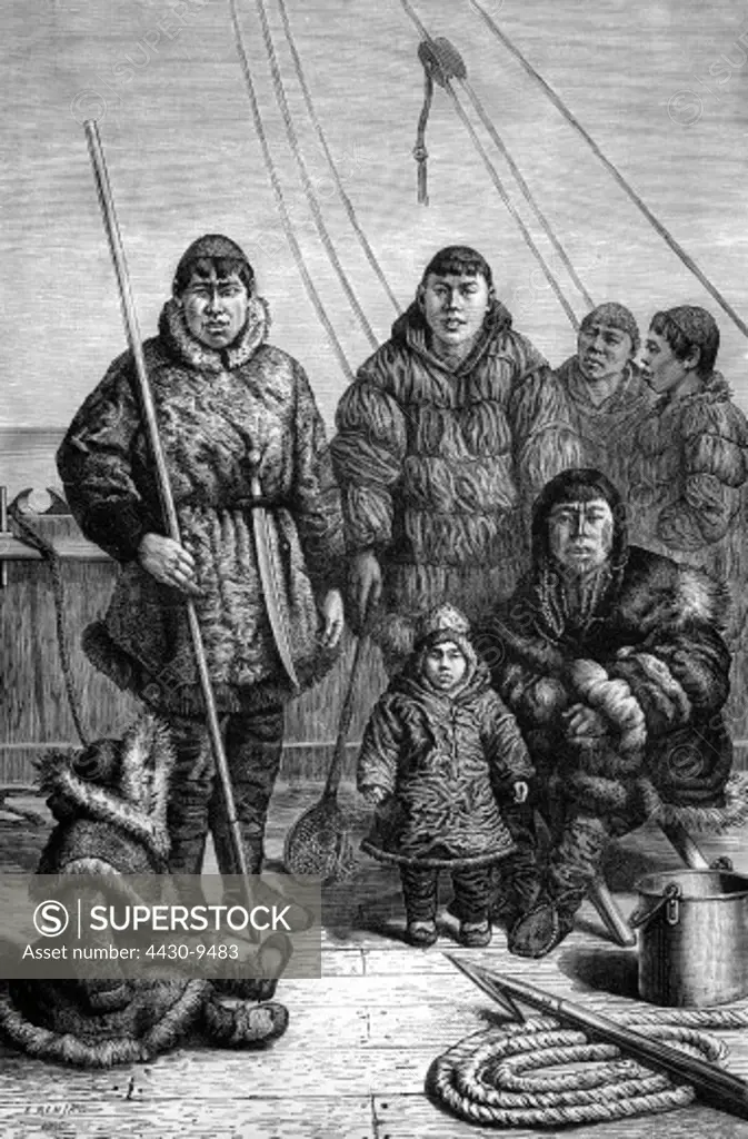 Russia people Chukchi people (Luorawetlan) in Siberia family on board engraving 19th century,