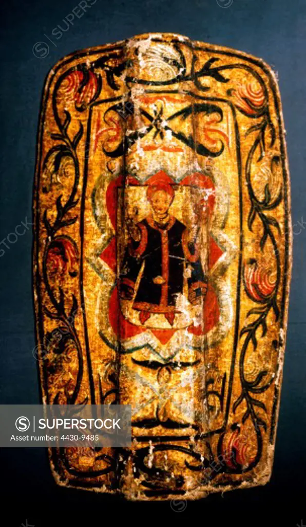 weapons arms defensive arms shields shield with Munich city arms ""Muenchner Kindl"" wood painted 1463 Munich City Museum,
