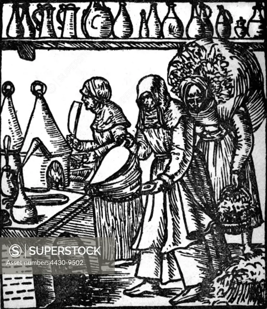 botany herbs two herb woman during work third bringing collected medical herbs for production woodcut by anonymous 1542,