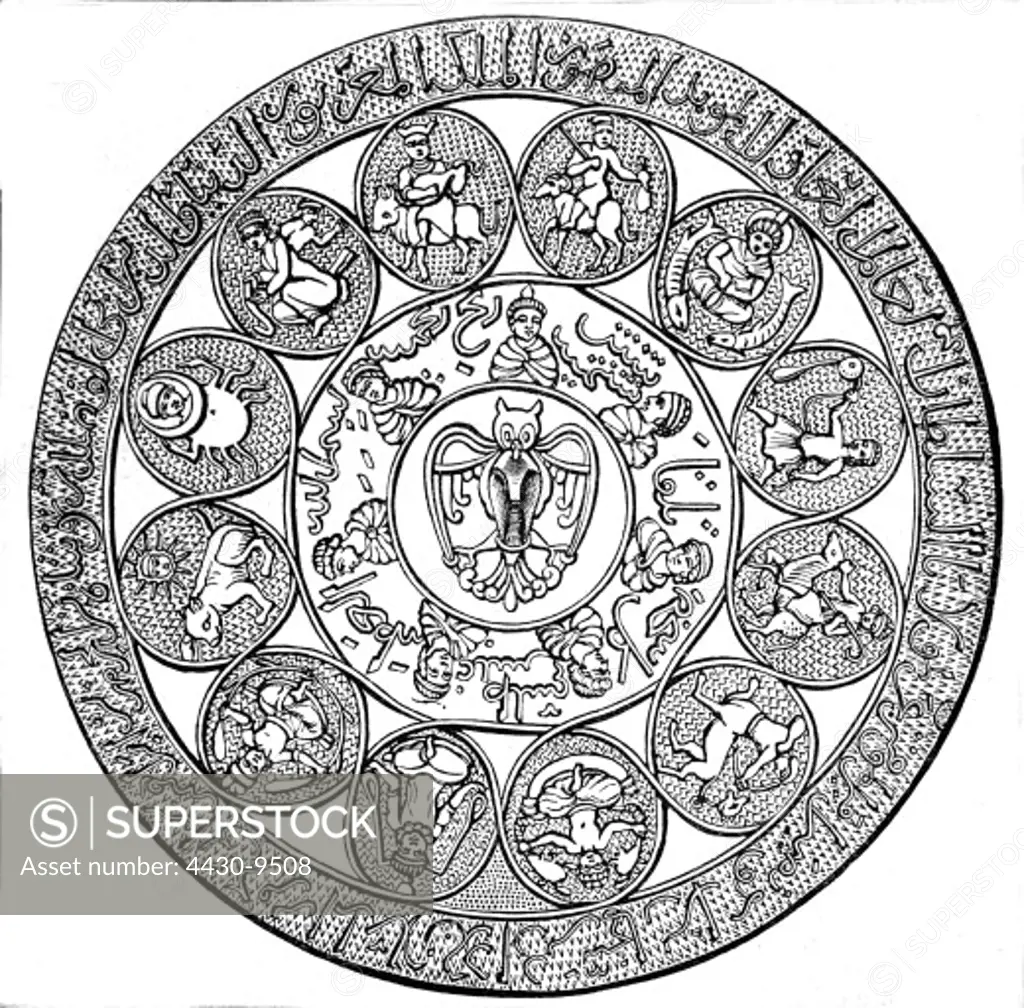 astrology zodiac sign of zodiac old Arab zodiac after Flammarion ""Astronomy"" Paris 1880,