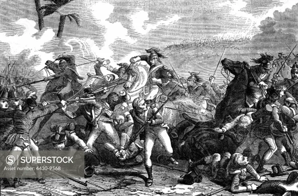 events War of the Second Coalition 1798 - 1802 Battle of Canope 21.3.1801 French cavarly attacking British infantry wood engraving 19th century,