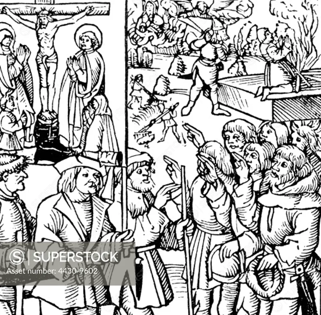 events Bundschuh movement 1493 - 1517 peasants swearing on the Bundschuh flag woodcut 1513,