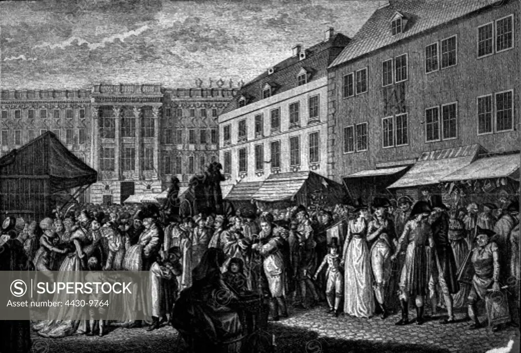 christmas christmas market royal castle Berlin copper engraving by J. L. Halle after drawing by J. D. Schubert late 18th century,