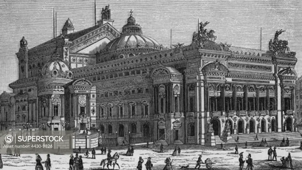 France Paris opera built by Charles Garnier 1863 - 1874 exterior view engraving late 19th century,