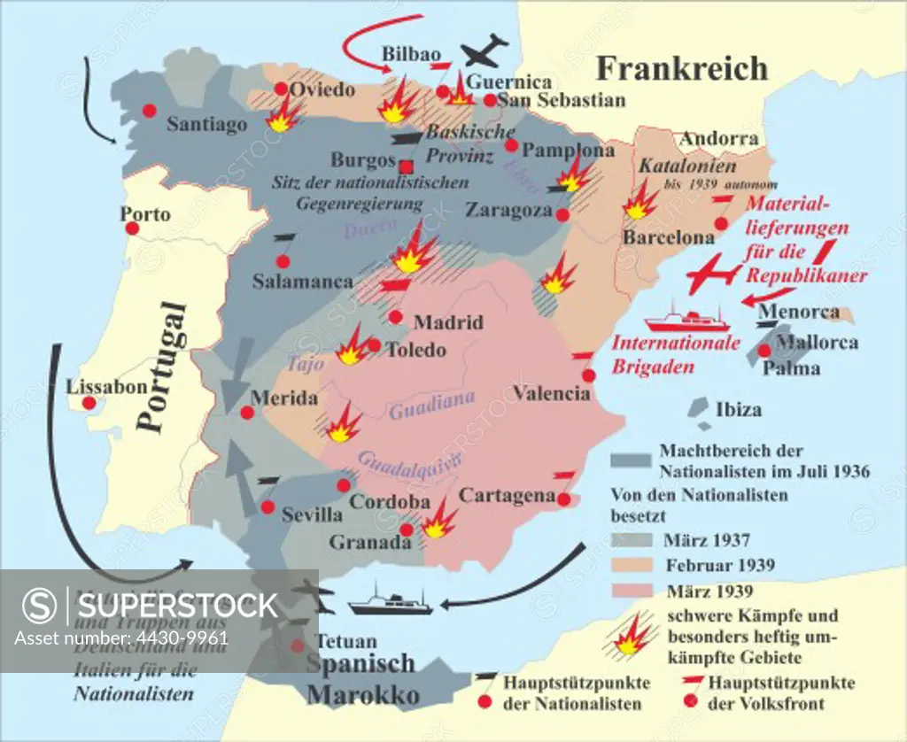 cartography historical maps Spain Spanish Civil War 1936 - 1939,