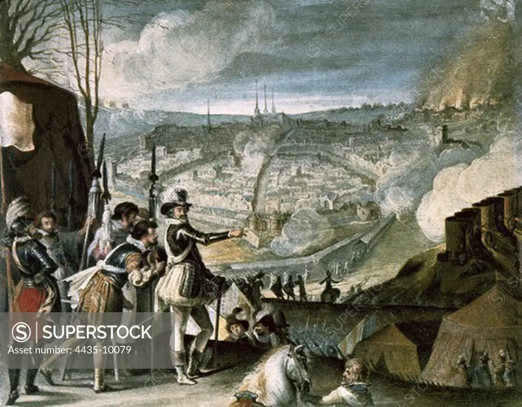 Camp of Henry IV in the Siege of a City. beg. 17th c. Anonymous. Oil on wood. FRANCE. LE-DE-FRANCE. YVELINES. Versailles. National Museum of Versailles.