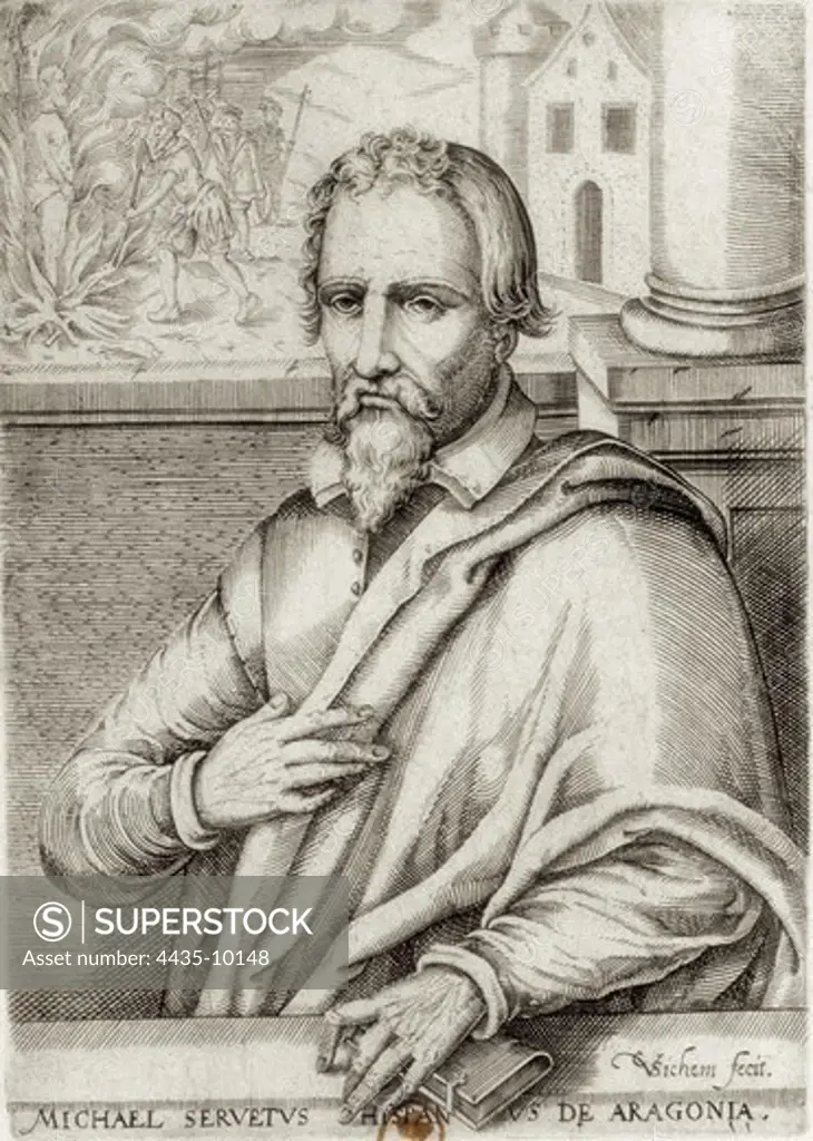 SERVET, Miguel (1511-1553). Spanish doctor and theologian. Xylography. FRANCE. LE-DE-FRANCE. Paris. National Library.